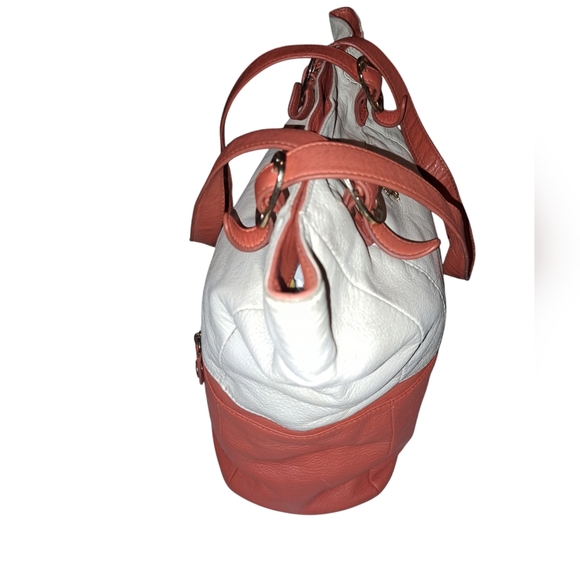 Emma Fox Colorblock Shoulder Bag. Goldtone Hardware. Double Sided. Logo. Orange. - Picture 2 of 13